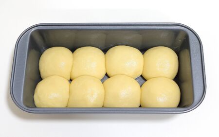 Dough flour in stainless steel trays.の写真素材