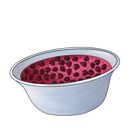 illustration of an aluminum bowl with raspberry jam on the white backgroundの写真素材