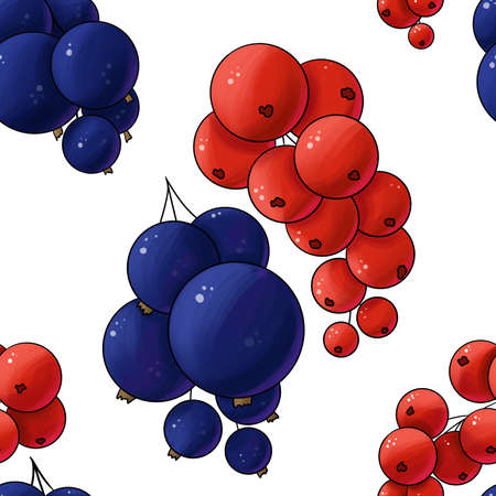 Beautiful seamless pattern with sprigs of red and black currants on the white backgroundの写真素材