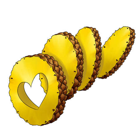 four slices of pineapple with heart holeの写真素材