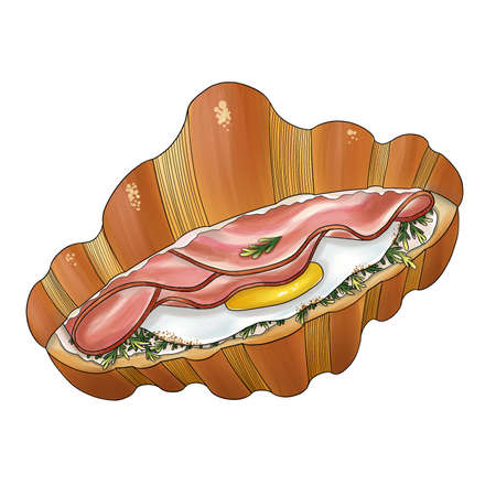 breakfast growing cut with ham and egg and arugulaの写真素材