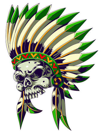 American Indian skull with feather hat of illustrationのイラスト素材