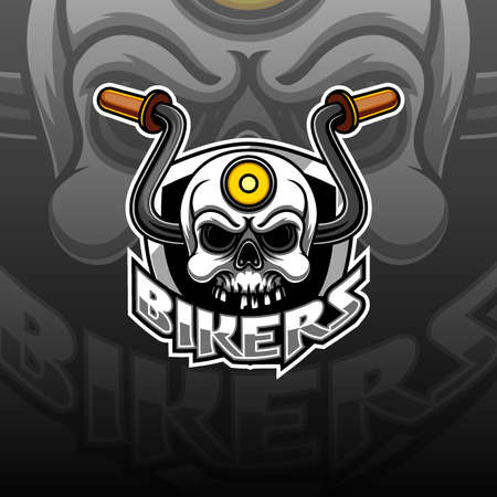 Sports skull mascot logo in motorcycle of illustrationのイラスト素材
