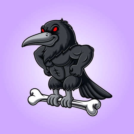 Angry crow carrying bone of illustrationのイラスト素材
