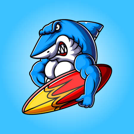 Blue Shark Cartoon Mascot of illustrationのイラスト素材