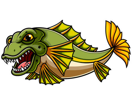 Angry fish cartoon on white background of illustrationのイラスト素材