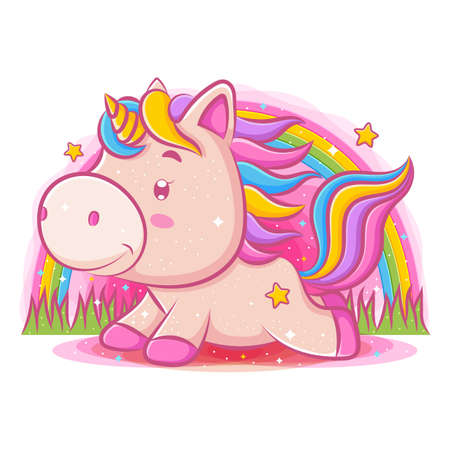 Little cute unicorn playing at the park of illustrationのイラスト素材