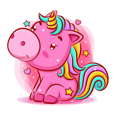 Cute unicorn sitting and smiling of illustrationのイラスト素材