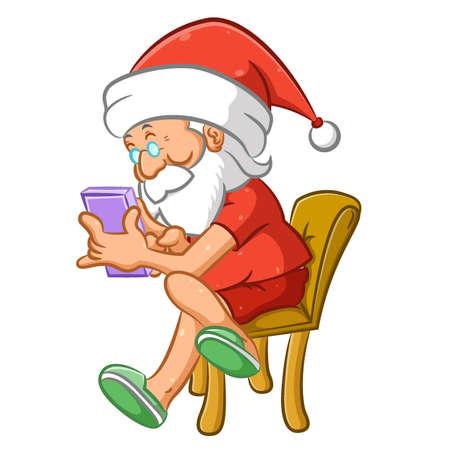 The illustration of the grandfather video call with his family to celebrate the Christmasのイラスト素材