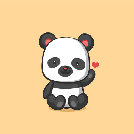 The little panda is sitting and giving the love sign with her hand of illustrationのイラスト素材