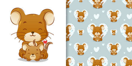 The hand drawn of the sibling mouse sitting together with the little love beside them of illustrationのイラスト素材