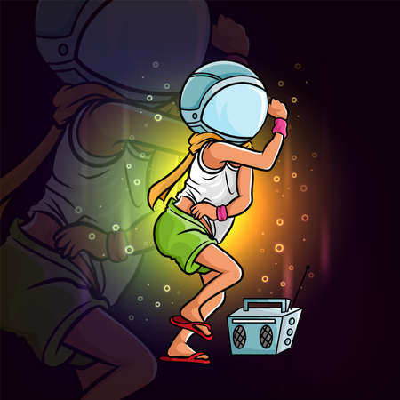 The boy dance and using astronaut helmet of illustrationのイラスト素材