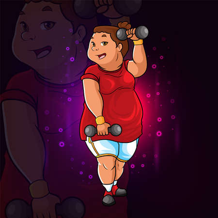 The girl practice lifting the barbell of illustrationのイラスト素材