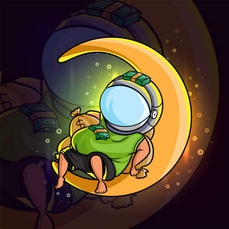 The happy rich man staying on the moon and using astronaut helmet of illustrationのイラスト素材