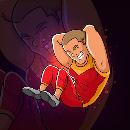 The fitness trainer is doing sit up for esport mascot design of illustrationのイラスト素材