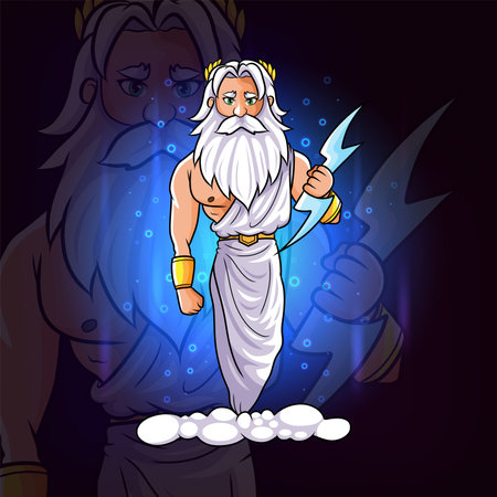 The olympus greek god of zeus with the blue lightning esport logo design of illustrationのイラスト素材