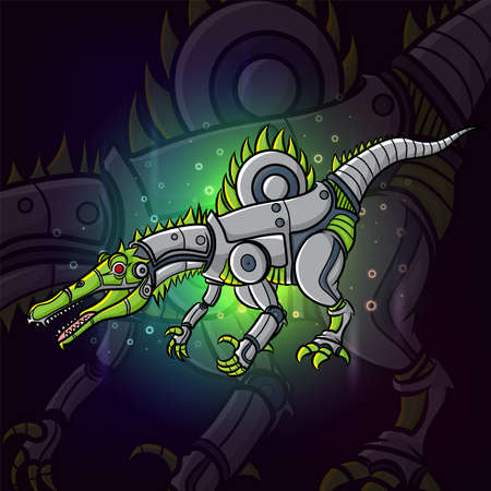 The steampunk of spinosaurus esport logo design inspiration of illustrationのイラスト素材