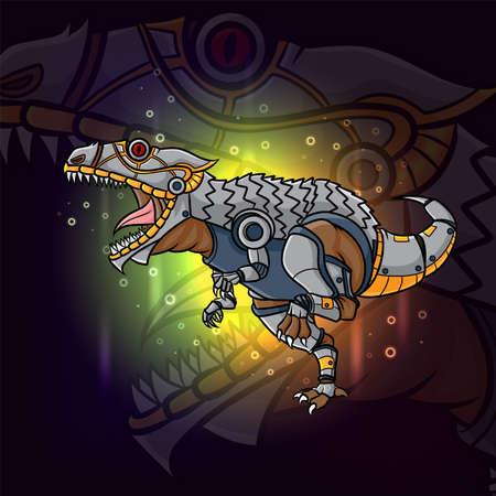 The steampunk of ancient animal parasaurolophus esport mascot design of illustrationのイラスト素材