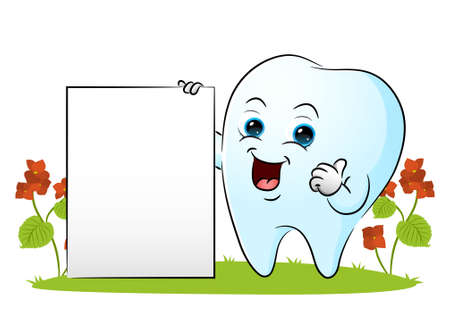 The tooth is showing the blank board and giving the thumb up of illustrationのイラスト素材