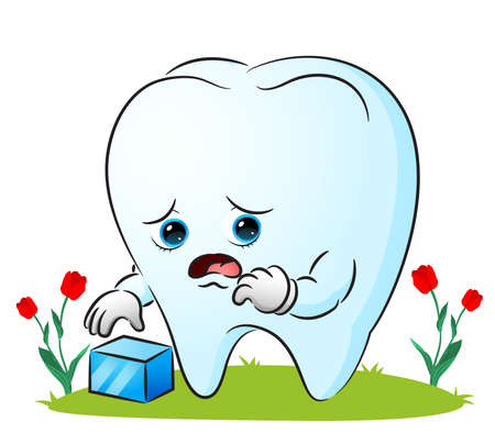 The tooth is feeling sick because of ice cube of illustration