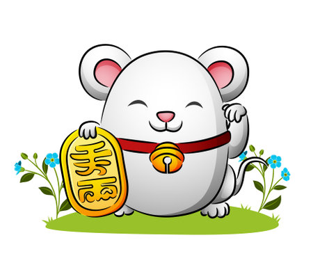 The doll of the lucky mouse is holding the gold bar of illustrationのイラスト素材