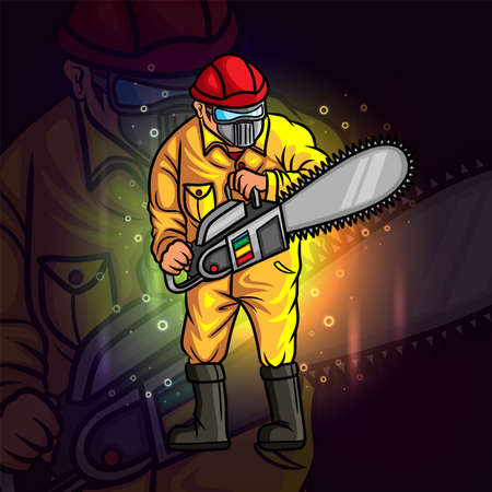 The carpenter with the hacksaw esport mascot design of illustrationのイラスト素材