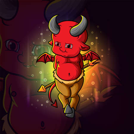 The little baby devil with trident esport logo design of illustrationのイラスト素材
