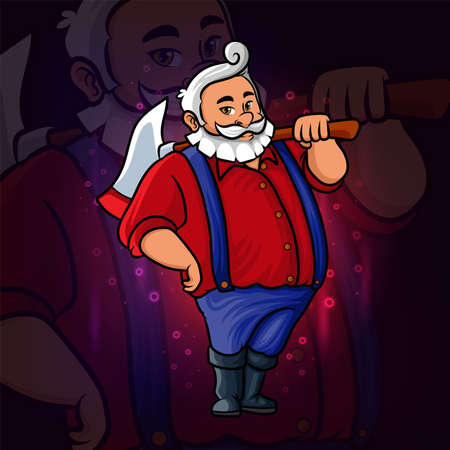The professional carpenter holds the axe esport logo design of illustrationのイラスト素材