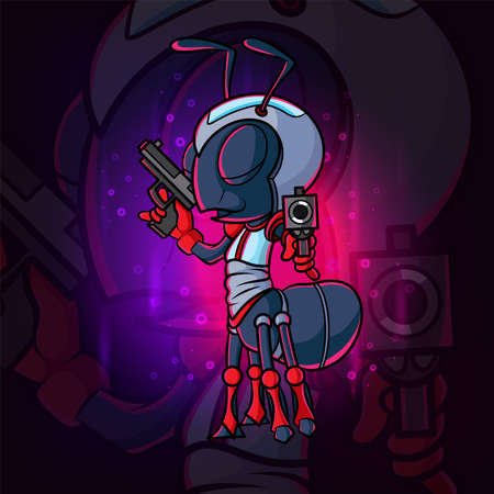 The cool shooter ant esport mascot design of illustrationのイラスト素材