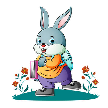 The bunny student is walking to the school of illustrationのイラスト素材