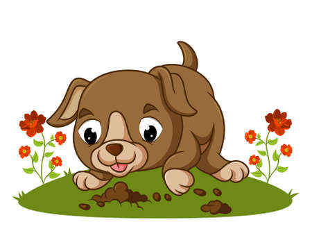 The cute dog is digging the hole of illustrationのイラスト素材