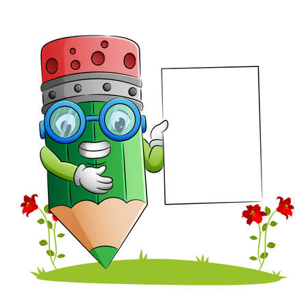 The clever pencil is holding the blank board of illustrationのイラスト素材