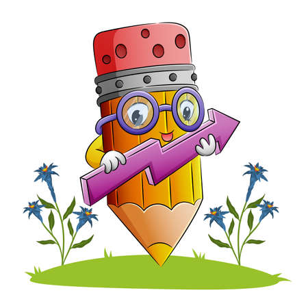 The pencil holding a arrow sign for the statistic of illustrationのイラスト素材