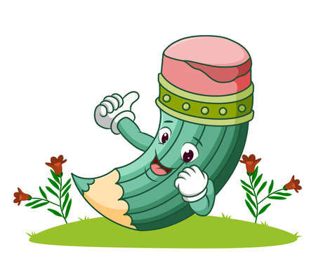 The happy pencil is laying on the grass of illustrationのイラスト素材