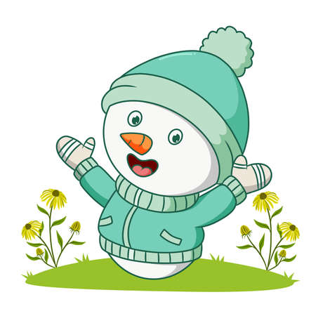 The snowman is wearing the winter costume of illustrationのイラスト素材