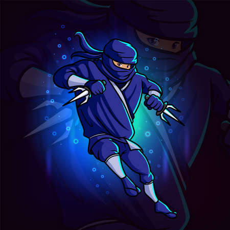 The ninja with the trident e sport mascot design of illustrationのイラスト素材