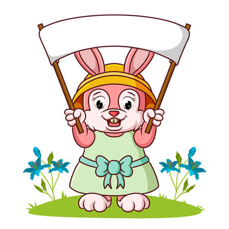 The cute rabbit is holding a blank banner of illustrationのイラスト素材