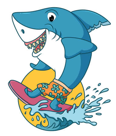 The big shark is surfing in the beach of illustrationのイラスト素材