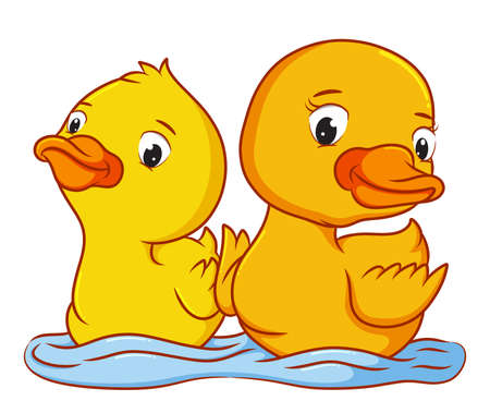 The two ducks are swimming on the water of illustrationのイラスト素材