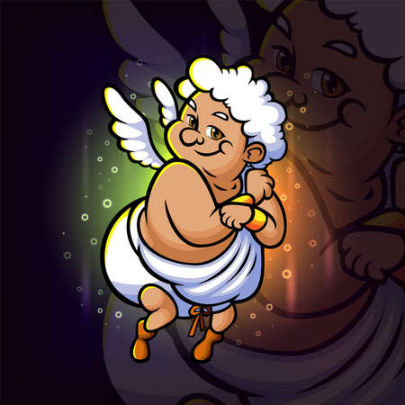 The cute old cupid is flying esport logo design of illustrationのイラスト素材