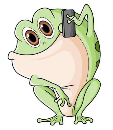The big frog is calling with the smartphone of illustrationのイラスト素材