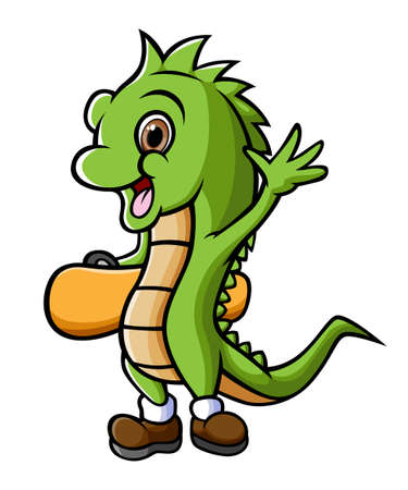 The cool iguana is playing the skateboard of illustrationのイラスト素材