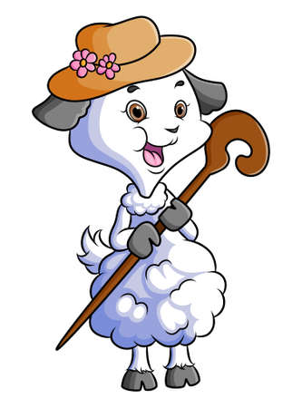 The hand drawn of the girly sheep with the old fashion of illustrationのイラスト素材