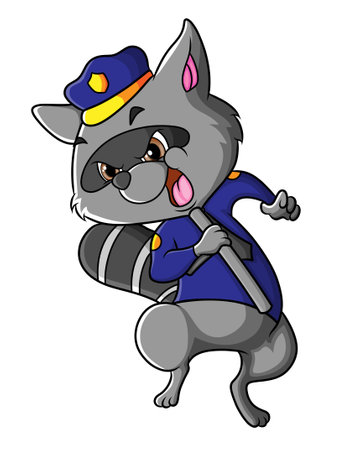 The angry police raccoon is shouting the people of illustrationのイラスト素材