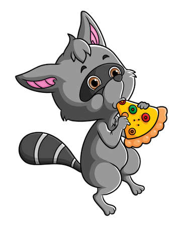 The raccoon is eating a slice of pizza of illustrationのイラスト素材