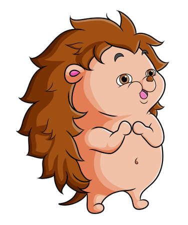 The hand drawn of the excited hedgehog with the cute expression of illustrationのイラスト素材