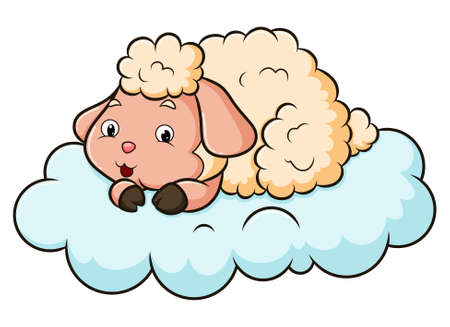 The little sheep is lying on the cloud of illustrationのイラスト素材