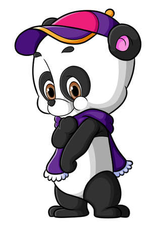 The cute panda is walking with the winter shawl of illustrationのイラスト素材