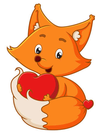 The sweet fox is holding the love doll for valentine of illustrationのイラスト素材