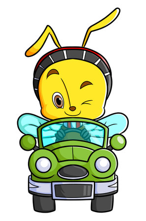 The cool bee is driving a car while winking of illustrationのイラスト素材